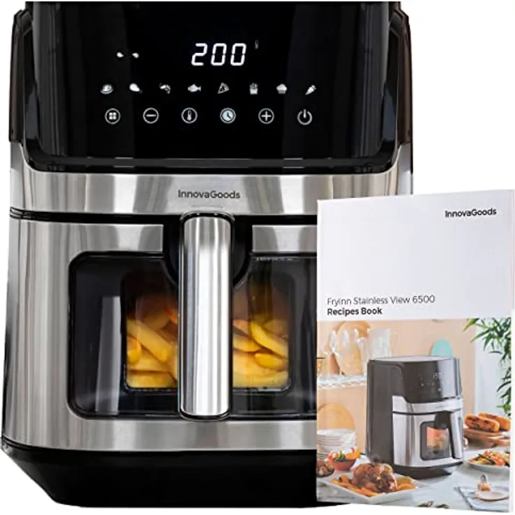 InnovaGoods® Heißluftfritteuse 6,5L, airfryer 1700W, 100 Rezepten auf DE, heissluftfriteuse mit 8 Programmen, Berührungsbildschirm, Fenster und 360° Luftstrom, air fryer ideal für 4-6 Personen - Preisvergleich