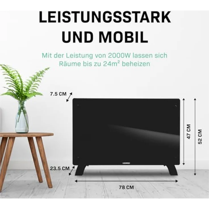 VONROC Elektroheizung, Konvektor-Heizung - Energiesparende elektrische Heizung bis 24m2 - 2 Stufen 1000W & 2000W, Manuelle/App Steuerung - Schwarz – Bild 4