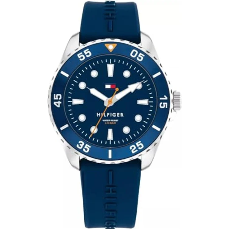 Tommy Hilfiger Quarzuhr KIDS 1720047, Armbanduhr für Mädchen und Jungen, analog, blau, silberfarben, wasserdicht bis 10 bar, Edelstahl-Gehäuse, Silikon-Armband – Bild 1