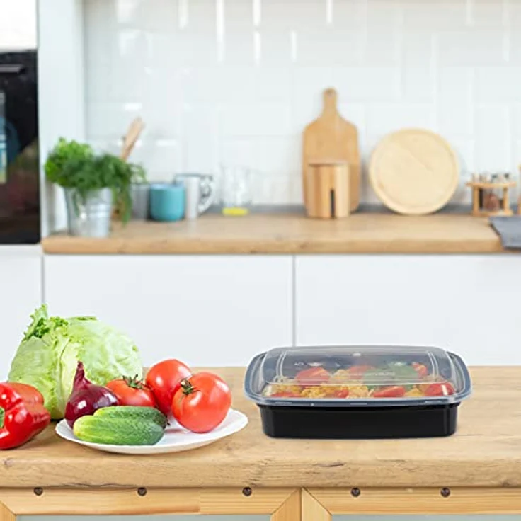 Relaxdays Meal Prep, 10er Set, 1 Fach, 1000 ml, mikrowellengeeignet, auslaufsicher, Food-Box, Kunststoff, schwarz – Bild 2
