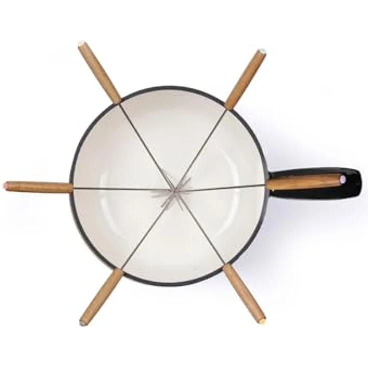 Livoo Fondue-Set MEN426N, 2,6 l Caquelon aus emailliertem Gusseisen mit Akazienholzsockel, für bis zu 6 Personen, induktionsgeeignet – Bild 2