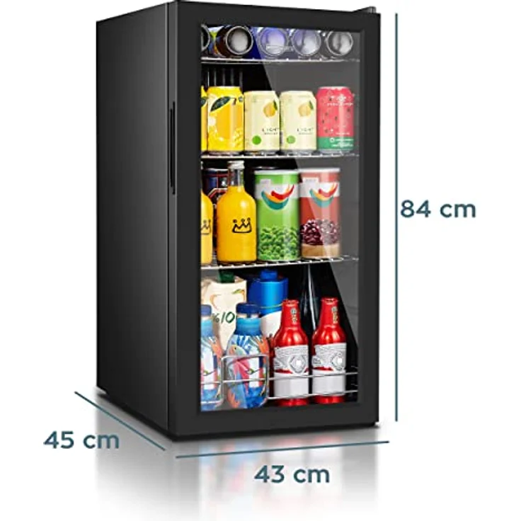 Heinrich's Mini Kühlschrank mit Glastür, 74 Liter, leise 40 dB, LED-Beleuchtung, Temperatur 5-18°C, ideal für Büro und Camping, schwarzes Design – Bild 5