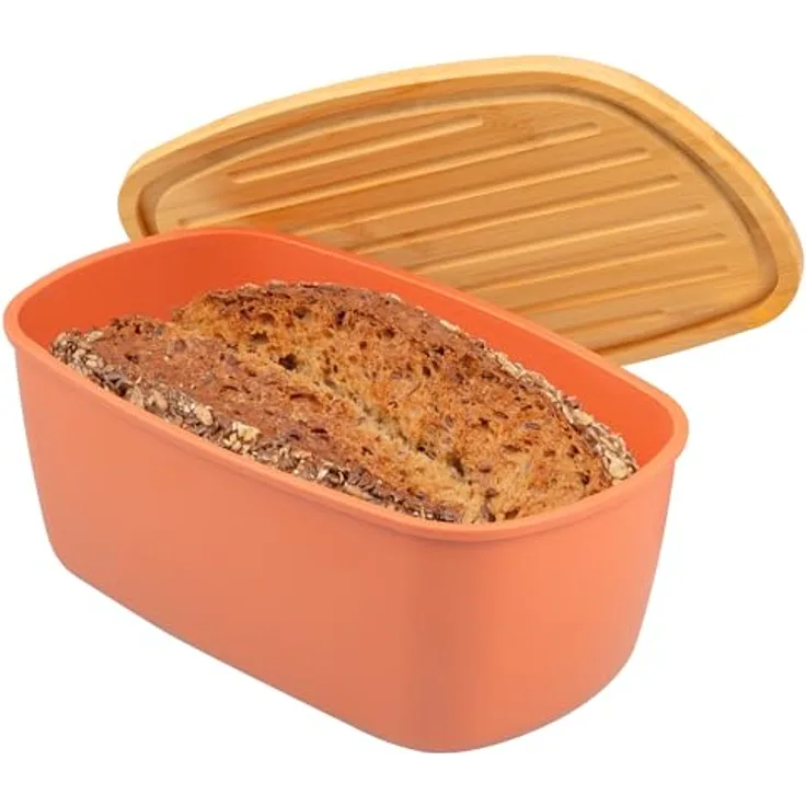 bremermann Brotkasten oval mit Bambus-Deckel, Brotbox mit Schneidebrett, rotbraun, für frisches Brot und einfache Reinigung