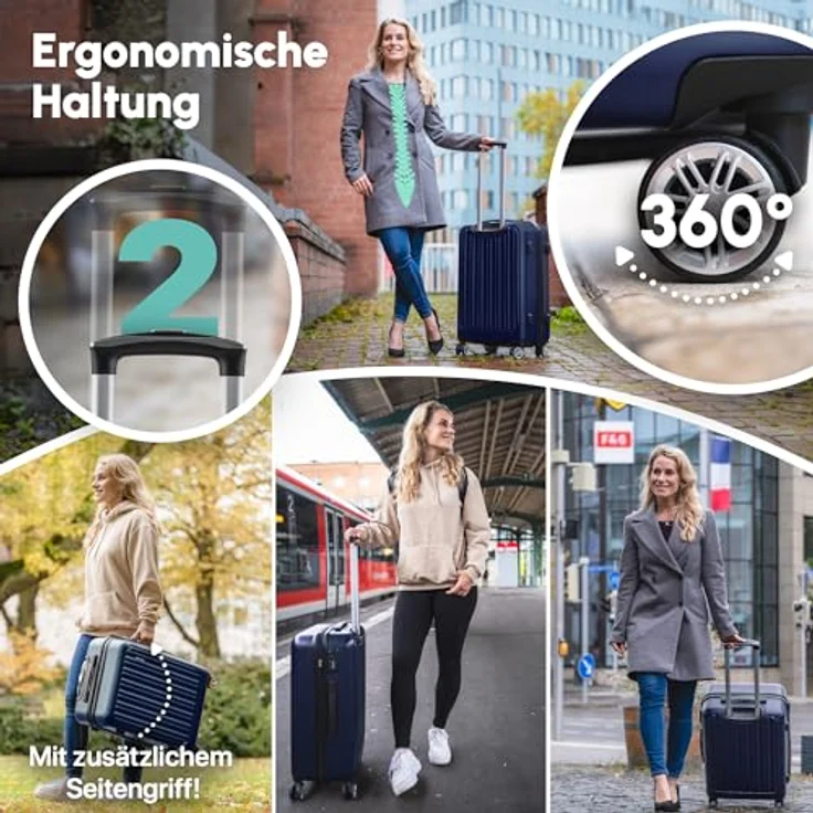 Easy Move ABS Hartschalenkoffer [ERGONOMISCH & SICHER] - Großer Trolley Koffer mit 360° Rädern, Zahlen Schloss - reisekoffer groß, hartschalenkoffer, Luggage (Dark Blue, L) – Bild 3
