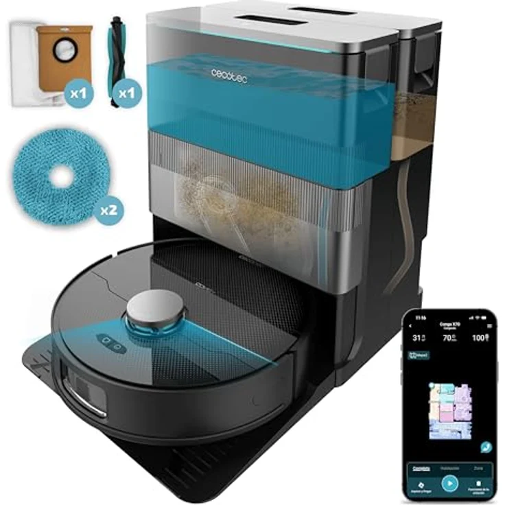 Cecotec Conga X70, Saug- und Wischroboter mit Selbstentleerungsstation, 15000Pa Saugkraft, 4-in-1-Basis, Smartphone-Steuerung und 240 Minuten Akkulaufzeit – Bild 1
