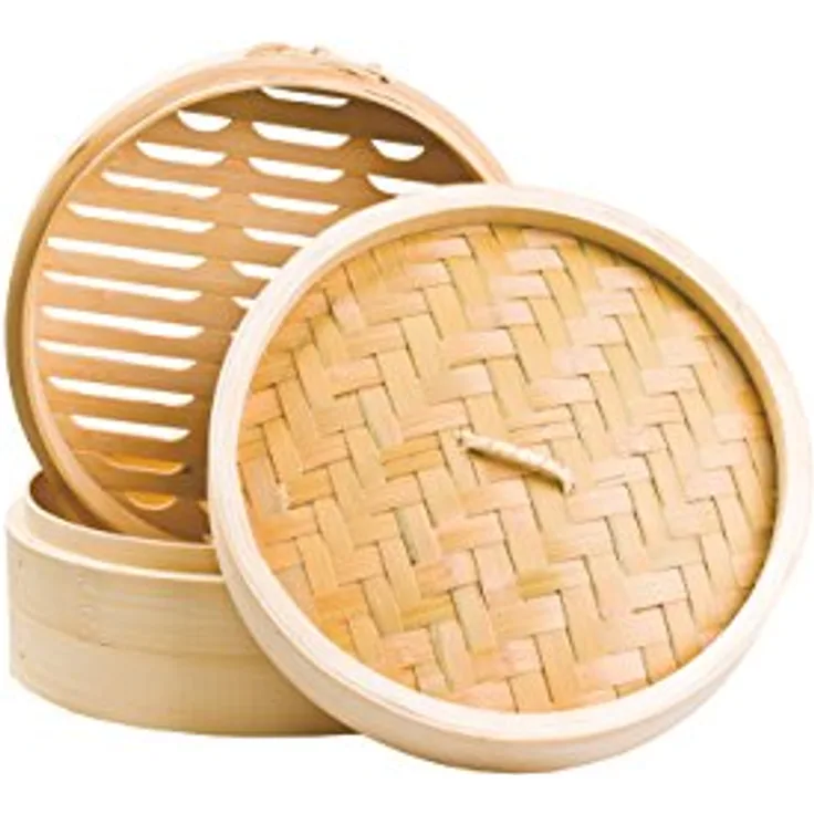 Bambusdämpfer 3-teiliges Set 20cm STABILER Bamboo Steamer