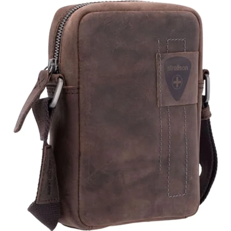 Strellson Richmond Clint Shoulderbag, dunkelbraune Umhängetasche aus hochwertigem Rindsleder, verstellbarer Schulterriemen, kompakte Maße 13x18,5x4,5 cm – Bild 2