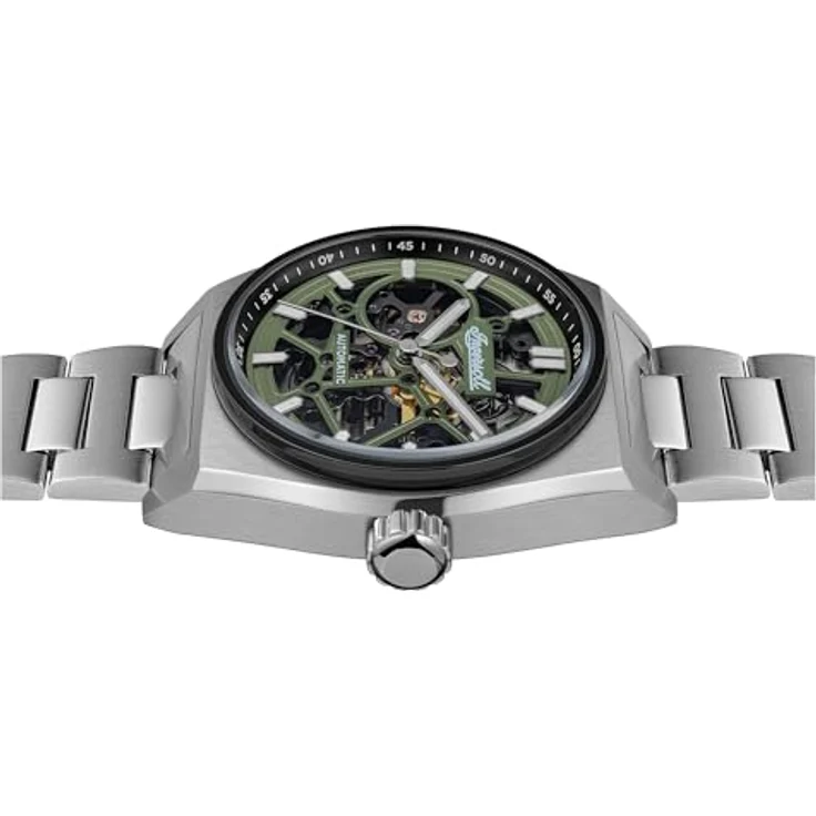 Ingersoll The Vert, Automatikuhr Herren 43mm mit grünem Zifferblatt und silberfarbenem Edelstahlarmband, skelettiertes Uhrwerk, wasserdicht bis 50m – Bild 3