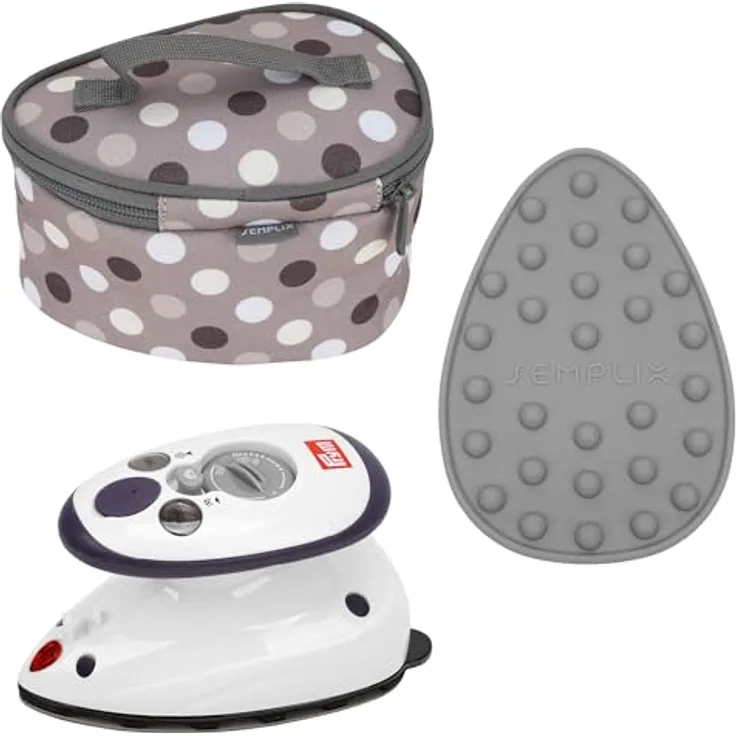 Semplix Mini-Dampfbügeleisen Set, inkl. Tasche Polka Dots gray/stone und grauer Silikonablage, 343 W