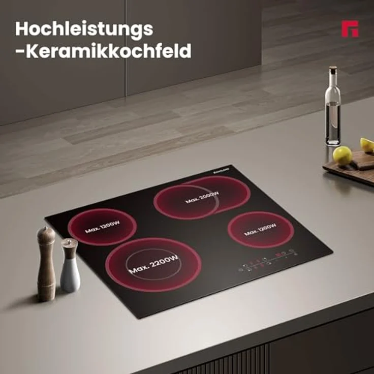 GASLAND CH604BF, 60 cm autarkes Glaskeramikkochfeld mit 4 Kochzonen, Mehrkreiskochzone und Bräterzone, 6,6 kW Leistung, Touch-Steuerung, Sicherheitsfunktionen – Bild 2