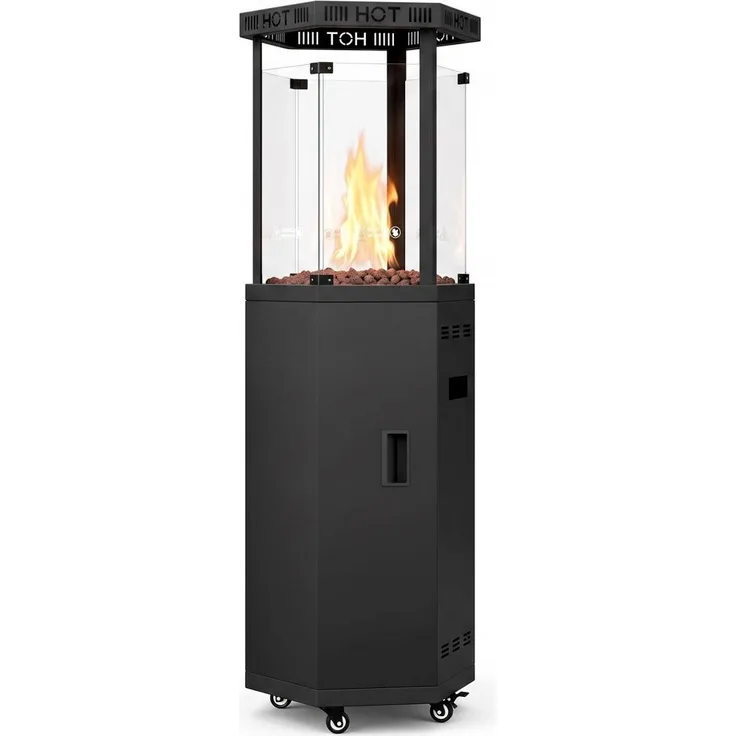 Meulbaty Gas-Terrassenheizer 5-11 kW mit Regler, Schlauch und Rollen, Schwarz