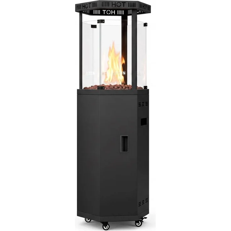 Meulbaty Gas-Terrassenheizer 5-11 kW mit Regler, Schlauch und Rollen, Schwarz