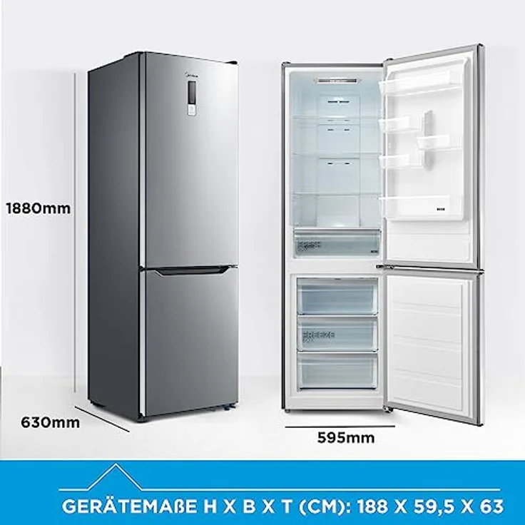 Midea MDRB424FGE02OA Kühl-/Gefrierkombination/188 cm Höhe/NoFrost/Elektronische Steuerung/Super-Kühlfunktion/235 kWh/Jahr/224L Kühlteil/86L Gefrierteil – Bild 2