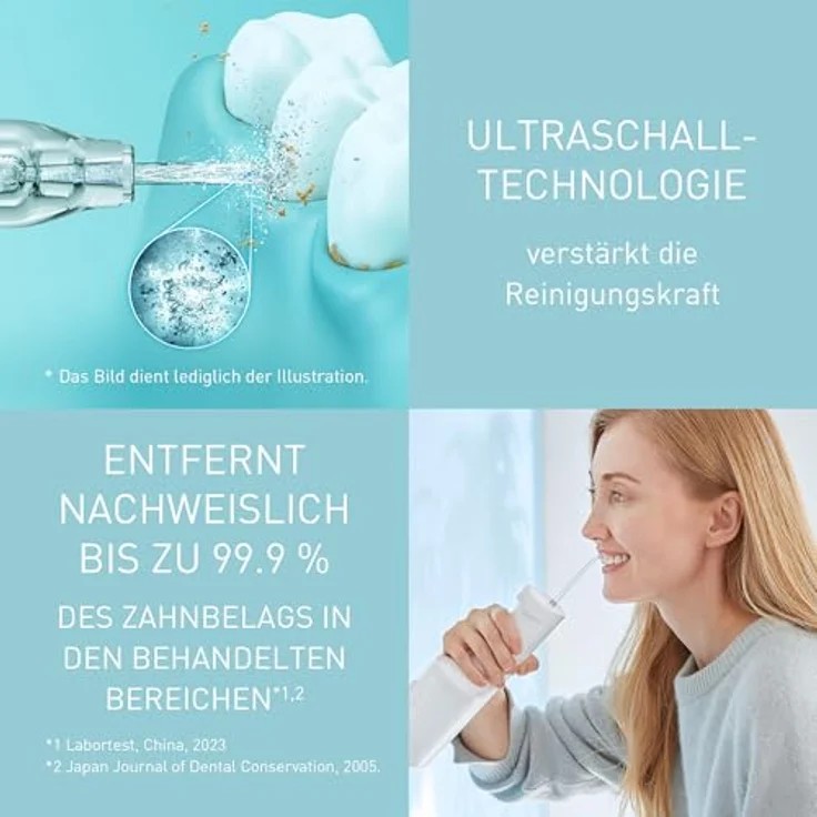 Panasonic Series 600 EW-DJ67-W303, kabellose Ultraschall-Munddusche mit 200 ml Wassertank, IPX7, 5 Wasserdruckstufen, 2 Ultraschalldüsen, 1 kieferorthopädische Düse, 1 Zungenreinigungsdüse, Weiß – Bild 5
