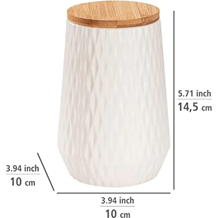 WENKO Aufbewahrungsdose Diamond, modernes 3er Set Keramik-Dosen mit Bambusdeckel und eleganter Rauten-Struktur zur Aufbewahrung in Küche oder Haushalt, Fassungsvermögen jeweils 0,6 Liter, Weiß/Braun – Bild 4