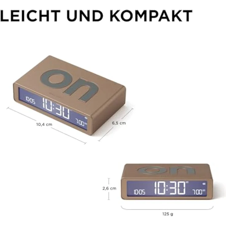 Lexon Flip Classic, Digitaler Wecker mit umkehrbaren EIN/Aus-Seiten, wiederaufladbar, LCD-Display, Berührungssensor für Schlummerfunktion – Khaki – Bild 2