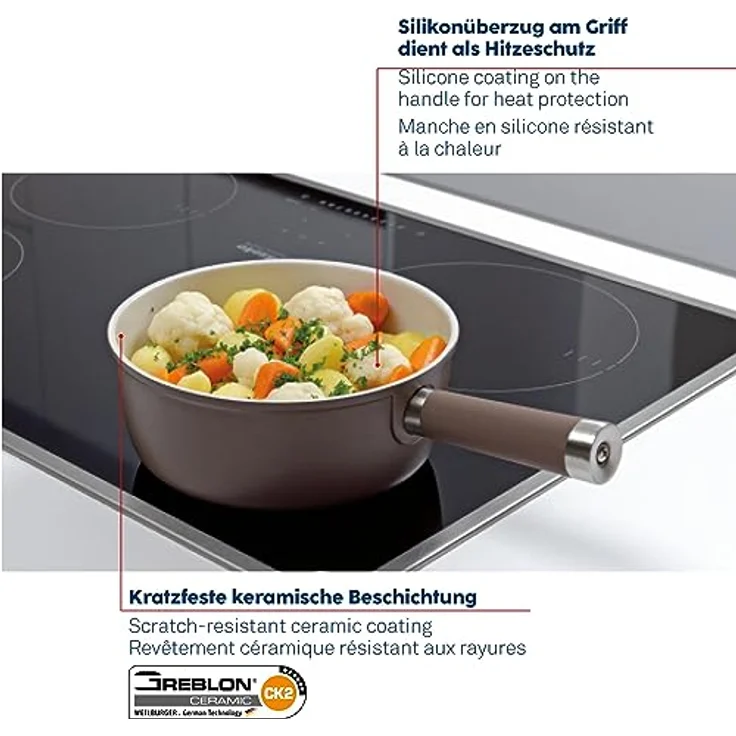 kela 16571 Käsefondue-Pfanne, Aluguss, Keramisch beschichtet, Induktionsgeeignet, 1 L, Meyrin, grau – Bild 4