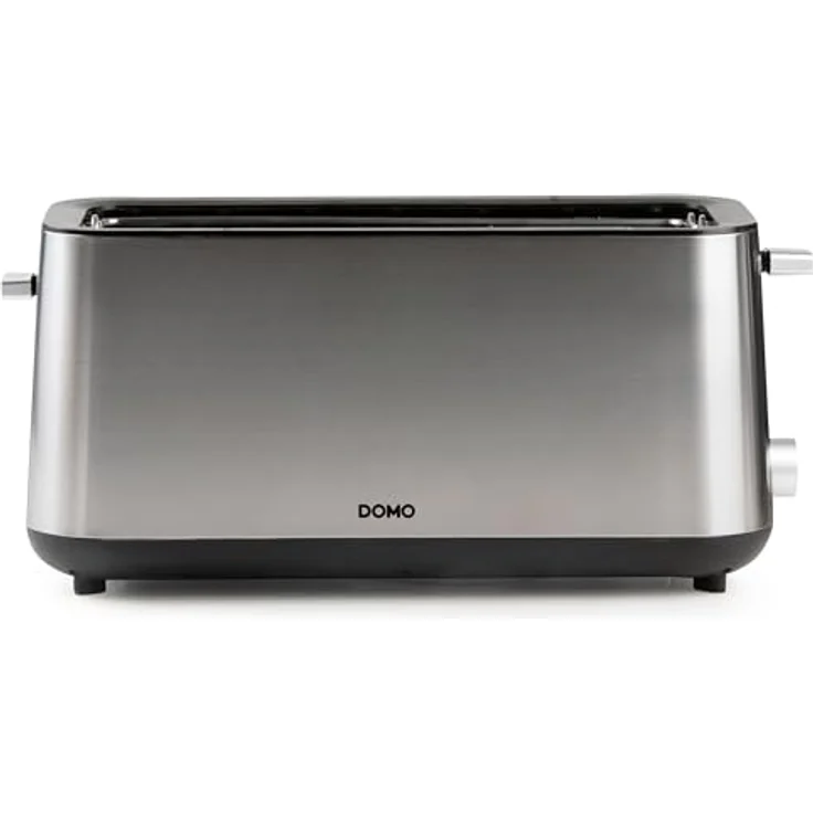 DOMO DO967T Toaster Langschlitz - für 4 Toasts - mit eingebautem Brötchenaufsatz - 1350 W, Silber/Schwarz – Bild 2