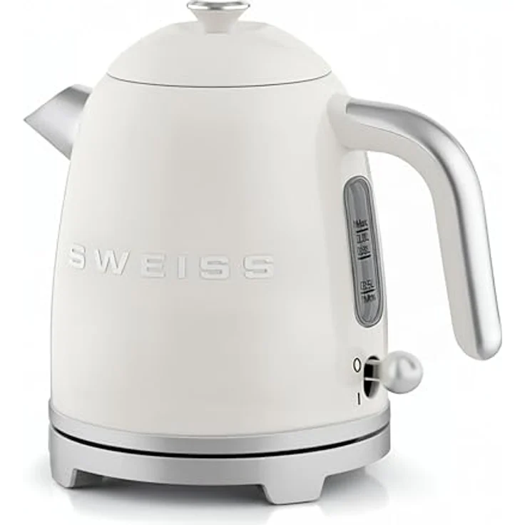 SWEISS Elektrischer Wasserkocher KTS8, Vintage-Stil, 1 l, Edelstahl, 1000 W, automatische Abschaltung, 360° drehbarer Boden, visible Wasserstand, Beige – Bild 3