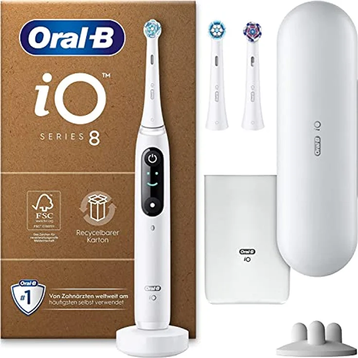 Oral-B iO Series 8 Plus Edition Elektrische Zahnbürste/Electric Toothbrush, PLUS 3 Aufsteckbürsten, Magnet-Etui, 6 Putzmodi, recycelbare Verpackung, Muttertagsgeschenk / Vatertagsgeschenk, white – Bild 1