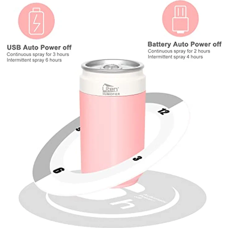 Luftbefeuchter Schlafzimmer, Uten Mini Humidifier Cool Mist, Aroma Diffuser USB und Akku mit automatische Abschaltung, 2 Nebelmodus, Nachtlicht für Auto,Büro Pflanze – Bild 2