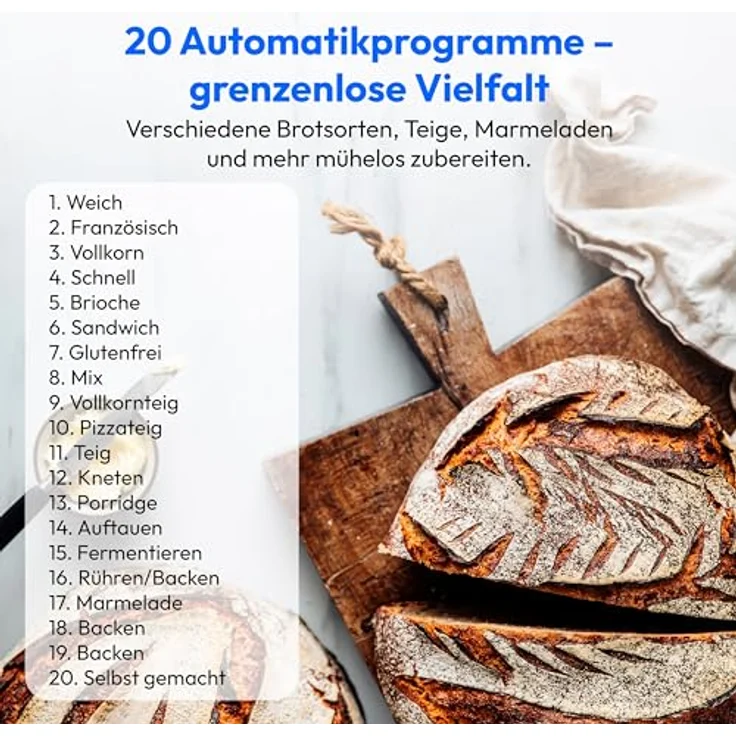 MEDION Brotbackautomat MD 12040, 950 Watt, bis zu 1600g, 20 Backprogramme, 3 Bräunungsgrade, Warmhaltefunktion, Sichtfenster, Zeitvorwahl – Bild 5