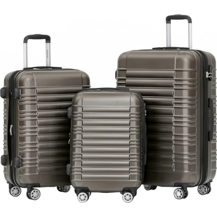 BEIBYE Hartschalen Koffer Trolley Kofferset, 3-teilig in Coffee mit Zwillingsrollen, integrierten Zahlenschloss und erweiterbarem Stauraum – Bild 1