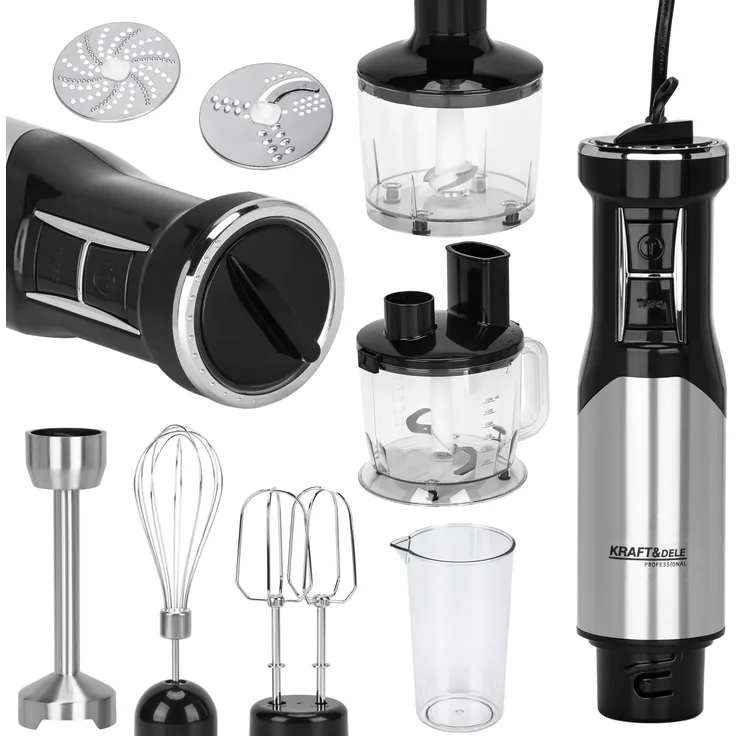 KRAFT&DELE KD4182 Stabmixer, 1500W, Edelstahl, 12 Geschwindigkeitsstufen, Hand Blender für Babynahrung, Suppe, Smoothies, Püree, Sauce