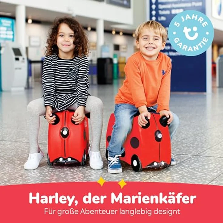 TRUNKI Kinderkoffer Harley Marienkäfer (Rot) | Handgepäck und Kinderkoffer zum Draufsitzen | Ideal für Reisen und Abenteuer – Bild 5