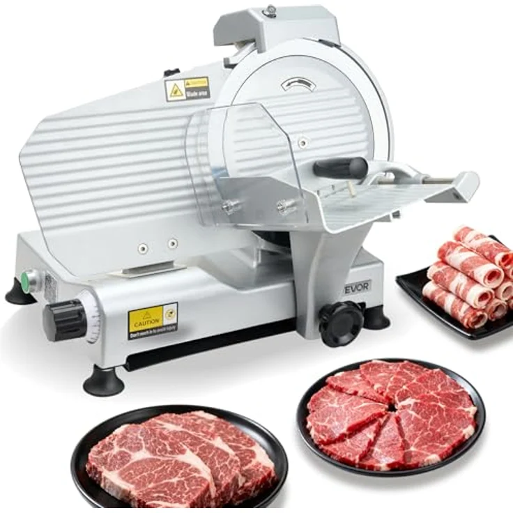 VEVOR Allesschneider 320 W, elektrische Aufschnittmaschine mit 25 cm Klinge, einstellbare Dicke 0-10 mm für gefrorenes Fleisch und Schinken, Silber – Bild 1