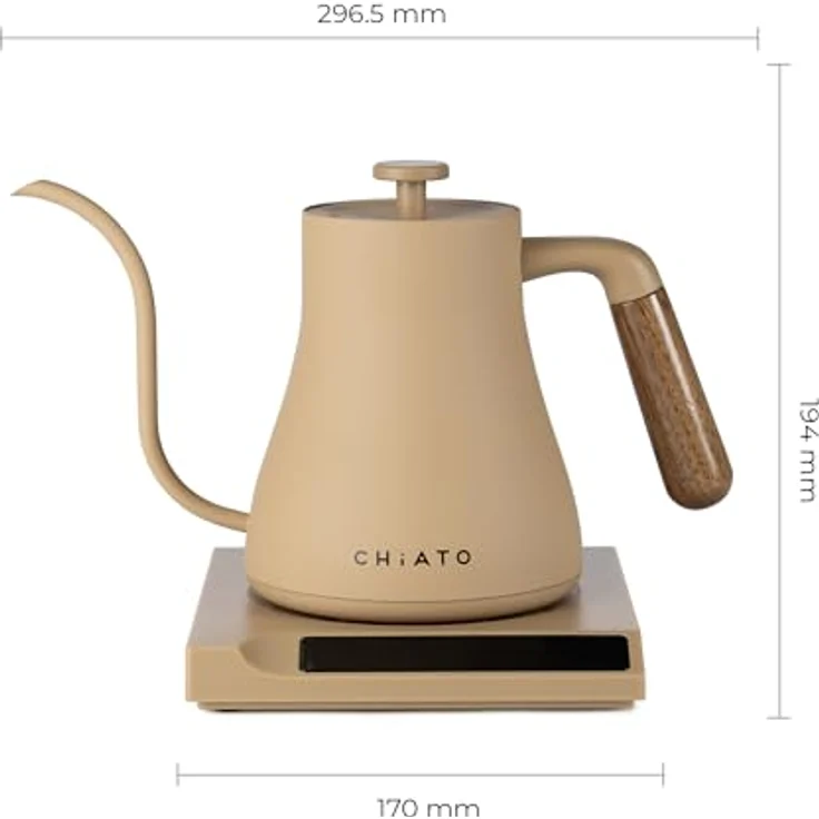 CHiATO flowPLAY Wasserkocher, 360° drehbar mit präzisem Schwanenhals-Ausguss und Touch-Display, 0,6 Liter, Temperatur einstellbar von 40 bis 100 °C, Schwarz – Bild 10