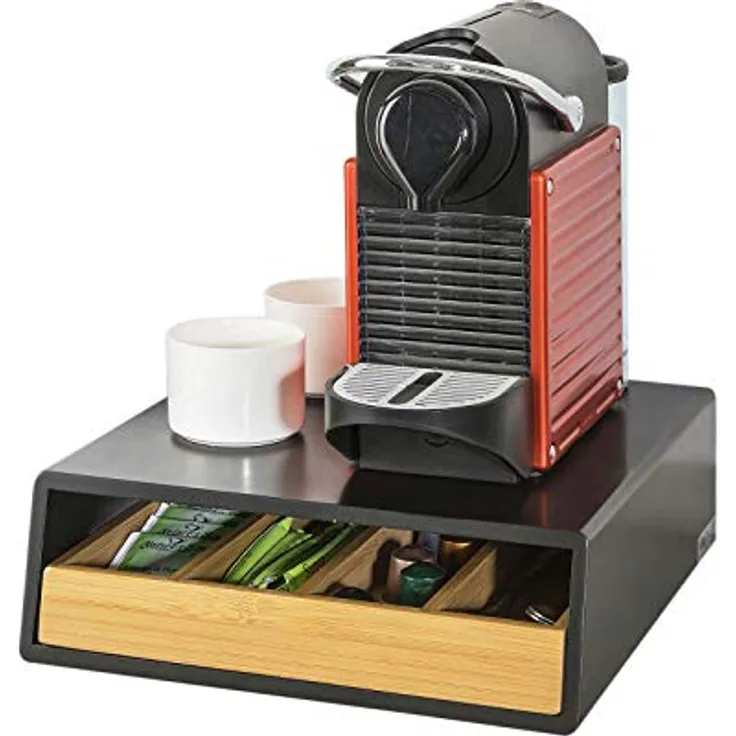 SoBuy FRG280-SCH Design Kaffeekapsel Box Kapselspender Schubladenbox zur Aufbewahrung von Kaffeekapseln, Teebeuteln Kapselständer, Bambus mit schwarz BHT ca.: 30x10x31cm