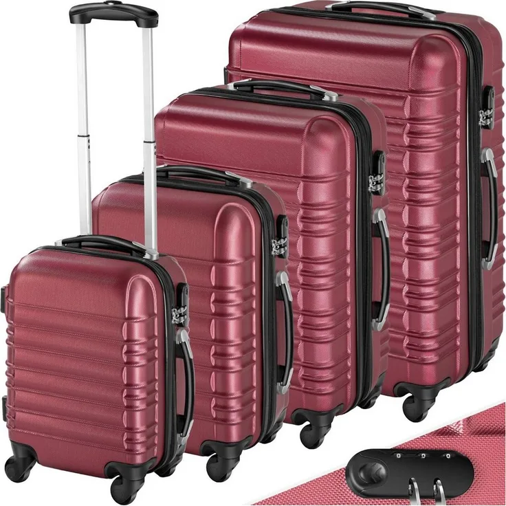 tectake Trolley Hartschalenkoffer-Set, 4 Rollen, erweiterbar, trendige Farben