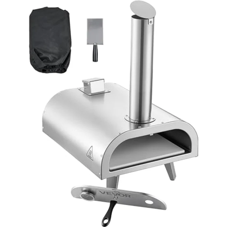 VEVOR 12 Zoll Pellet-Pizzaofen, tragbarer Outdoor-Pizzaofen mit eingebautem Thermometer, Pizzastein, Schaufel und Tragetasche, Edelstahl silber, für Garten und Camping – Bild 9