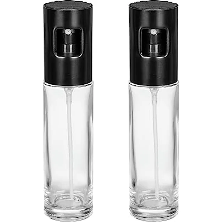 WENKO Ölspender Modell Nevo, Set 2-tlg, Sprüher für Öl & Essig, 100 ml je Glasbehälter, rostfreier Edelstahl-Sprühkopf, schwarz