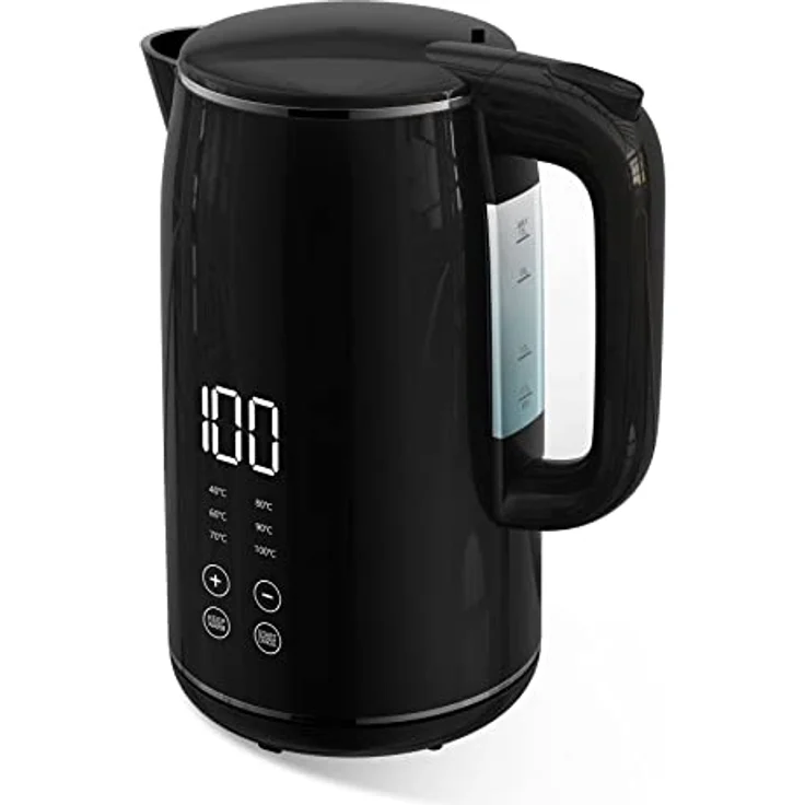 Kalorik TKG JK 2000 Wasserkocher, 2200 Watt, 1,7 Liter, kabellos, mit Display, Temperatureinstellung, Warmhaltefunktion, schwarz – Bild 1