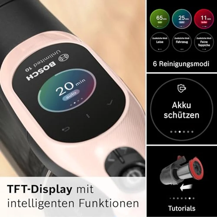 Bosch Akku-Staubsauger Unlimited 10 BKS1041RHF, beutellos, Laufzeit bis zu 80 min. max, umfangreiches Zubehör, schwarz/Powder Rose – Bild 4