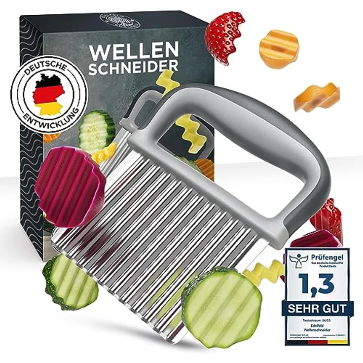 Edelfeld Wellenschneider für Pommes, Obst & Gemüse - Spülmaschinengeeignetes Wellenmesser - Professionelles Riffelmesser für Erwachsene & Kinder - Solides Wellenschnittmesser aus Edelstahl - Für BLW – Bild 1