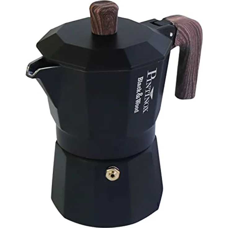 PINTINOX Espressokocher BLACK&WOOD, traditioneller Kaffeekocher aus Edelstahl für perfekten Espresso – Bild 1