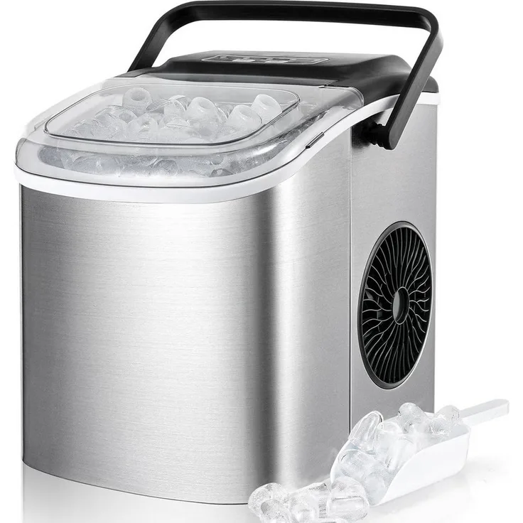 TLGREEN Eiswürfelmaschine, Eiswürfelbereiter mit 12 kg/24h Kapazität, 9 Eiswürfel in 6 Minuten, 2 Größen, automatisches Reinigungsprogramm