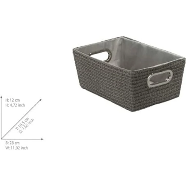 WENKO Aufbewahrungskorb Chromo Grau - Badkorb Fassungsvermögen: 4.68 l, Polypropylen, 28 x 12 x 19.5 cm, Grau – Bild 2