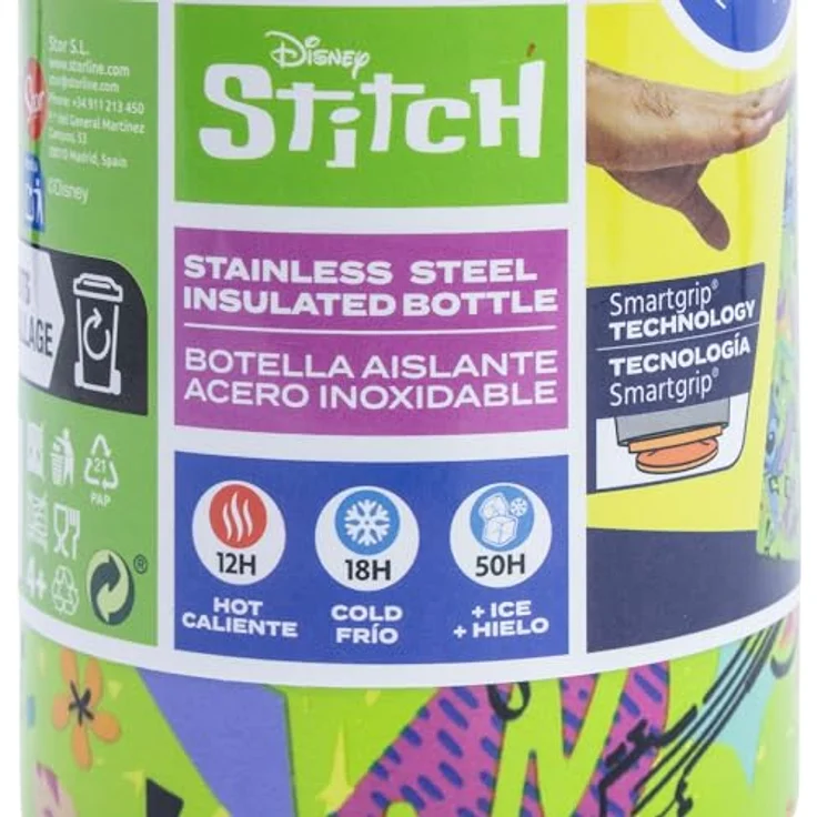 Stor Wiederverwendbare Thermoflasche FABRICADA EN Ahorn INOXIDABLE DE VUELCO 515 ml, STITCH GREEN PARTY, BPA-frei, Lizenzprodukt aus der Welt des Kinos und Fernsehens – Bild 5