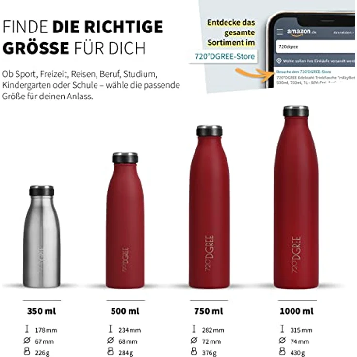 720°DGREE Edelstahl Trinkflasche “milkyBottle” - 750ml - BPA-frei, auslaufsicher, kohlensäuregeeignet, Thermosflasche für Sport, Uni, Outdoor, Camping – Bild 3