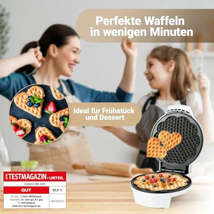 Clatronic WA 3491 Waffelautomat, 1200 Watt, Stufenlos regelbarer Bräunungsgrad, Große Backflächen Ø 18 cm antihaftbeschichtet, Weiß – Bild 6