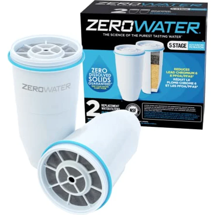 Zerowater 5-Stufiger Wasserfilter Ersatz, Wasseraufbereiter Trinkwasser - NSF-Zertifiziert zur Reduzierung von Blei, Anderen Schwermetallen und PFOA/PFOS - Wasserfilter Kartuschen 2er-Pack, Weiß – Bild 1