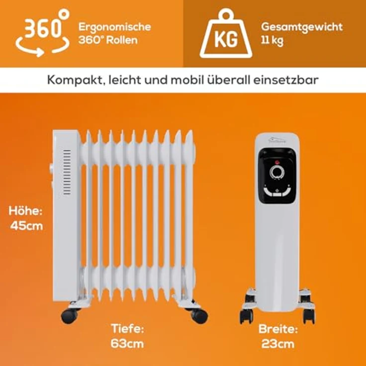 Tronitechnik® Ölradiator TT-OR 211 Elektroheizung Weiß 3 Heizstufen 11 Rippen Energiesparend Thermostat Überhitzungsschutz – Bild 5