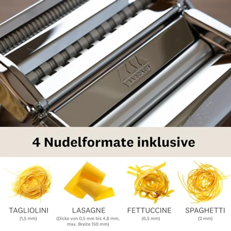 Marcato Atlas+ Nudelmaschine, frische Pasta-Maschine aus eloxiertem Aluminium mit 4 Funktionen für Lasagne, Fettuccine, Tagliolini und Spaghetti, hergestellt in Italien, kompatibel mit zusätzlichem Zubehör – Bild 3