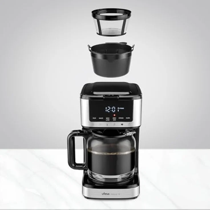 Ufesa Filterkaffeemaschine Ariccia, Programmierbar, 900W, 14 Tassen, 1,8L, Edelstahl, Touchscreen, herausnehmbarer Nylonfilter, hitzebeständiges Glasgefäß, spülmaschinenfest, Tropf-Stopp – Bild 4