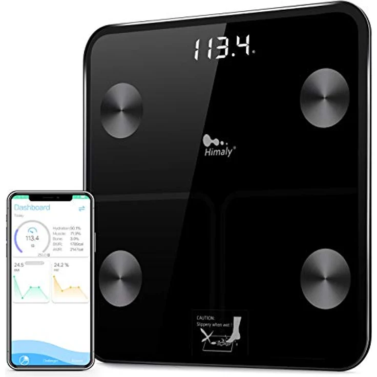 himaly Körperfettwaage Smart Digitale Personenwaage Bluetooth-kompatibel Körperwaage für Körperfett, Gewicht, Körpergewicht, BMI, Körperwasser, Knochenmasse, Kalorien, viszerales Fett Badezimmerwaage – Bild 1