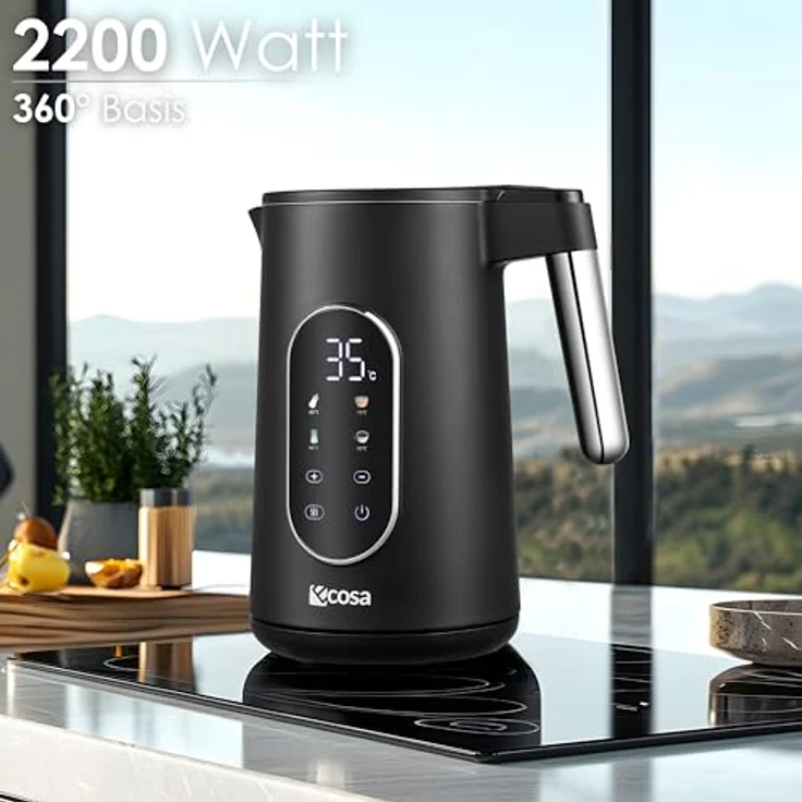ecosa Wasserkocher Edelstahl mit Temperatureinstellung (40°C-100°C) 1,7 Liter Teekocher LED Display 2200 Watt BPA FREI Warmhaltefunktion Water Kettle – Bild 3